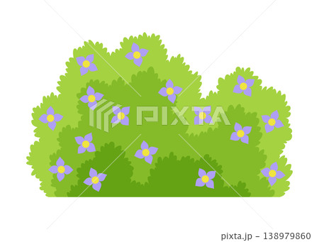 Bush with flowers icon. Cartoon forest and park shrubbery with floral elements. Landscape scene create element. Vector cartoon illustration 138979860
