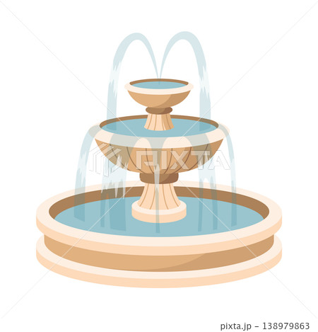 Water fountain and water splash. Vintage and modern architecture decor with splashing drops. Outdoor park decoration with architectural elements cartoon vector 138979863