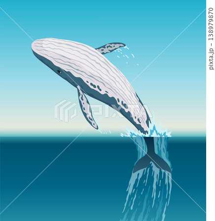 Whale jumping under the blue ocean surface. Winter arctic vector illustration. Iceland 138979870