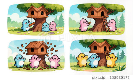 Cute Bears Building a Treehouse 138980175