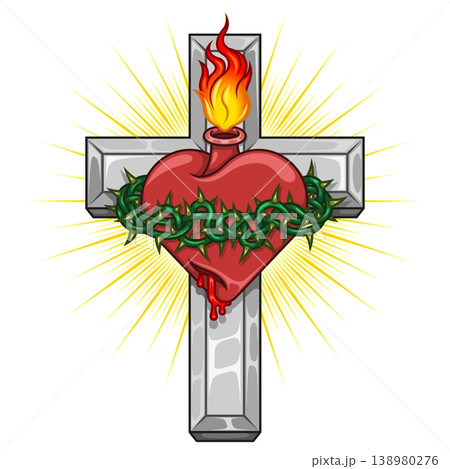 Sacred Heart and Metal Cross Color 138980276