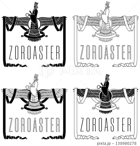 Linear Faravahar in Black and White 138980278