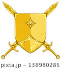 Shield and swords in shiny gold 138980285