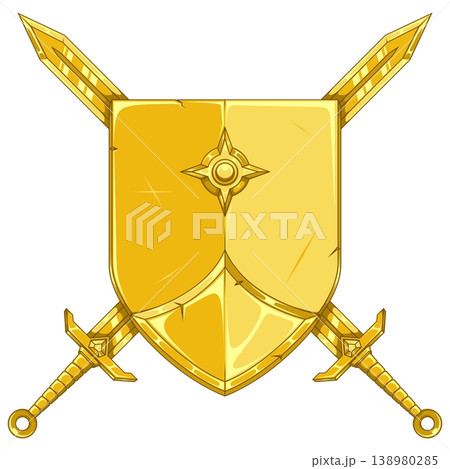 Shield and swords in shiny gold 138980285