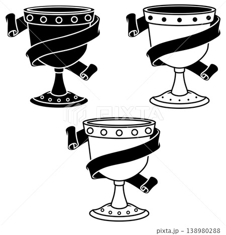 Ancient chalice outline with ribbon 138980288