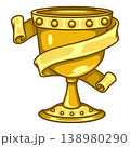 Golden chalice with decorative ribbon 138980290