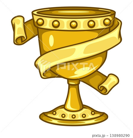Golden chalice with decorative ribbon 138980290