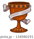 Ancient metal chalice with ribbon 138980291