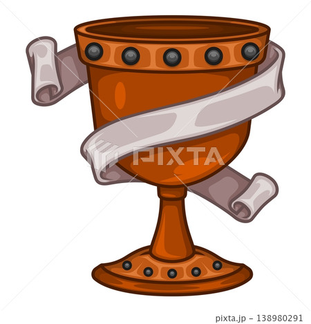 Ancient metal chalice with ribbon 138980291