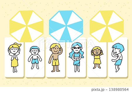 サマーベッドに寝転がって海を満喫する人たちのイラスト サマーベッドに寝転がって海を満喫する人たちのイラスト 138980564