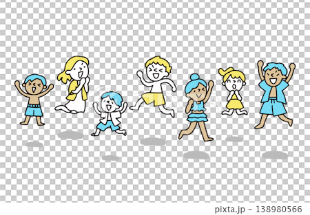 ジャンプする夏を楽しむ人たちのイラスト 138980566