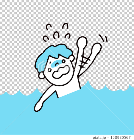 描繪兒童在海裡或游泳池溺水的插圖。 138980567
