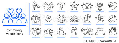 community icons, icon set of success partnership, friendship, relationships simple symbols, linear vector illustration, outline editable stroke community icons, icon set of success partnership, friendship, relationships simple symbols, linear vector illustration, outline editable stroke 138980618