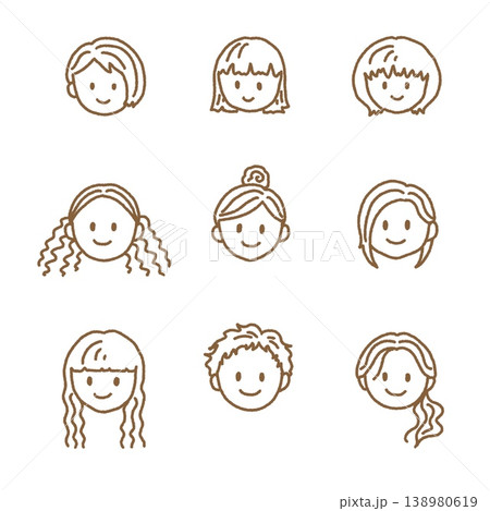色々なヘアスタイルをした女性の線画のアイコン 色々なヘアスタイルをした女性の線画のアイコン 138980619