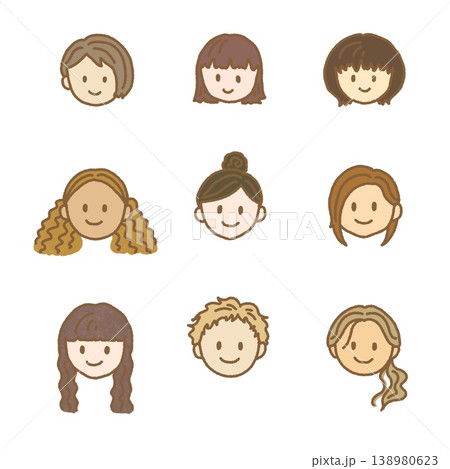 色々なヘアスタイルをした女性のシンプルなアイコン 138980623