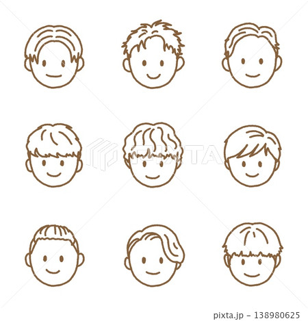 色々なヘアスタイルをした男性の線画のアイコン 138980625