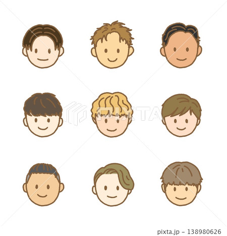 色々なヘアスタイルをした男性のシンプルなアイコン 138980626