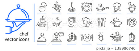chef icons, cooking tips from the chef, kitchen recipes icon set, simple symbols, linear vector illustration, outline editable stroke chef icons, cooking tips from the chef, kitchen recipes icon set, simple symbols, linear vector illustration, outline editable stroke 138980740