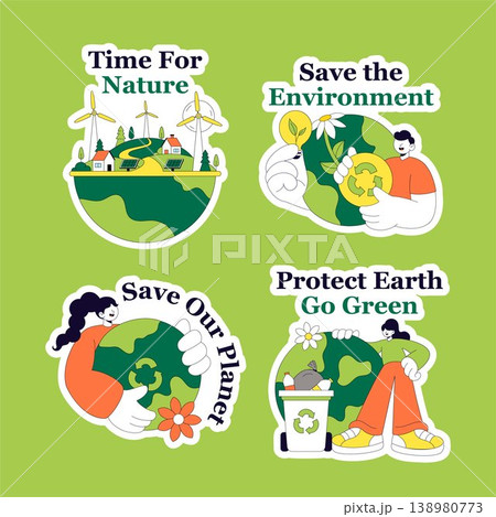 Flat Cartoon Hand Drawn Label Illustration Social Media World Environment Day Flat Cartoon Hand Drawn Label Illustration Social Media World Environment Day 138980773