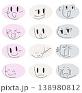 手描き風シンプル表情アイコンセット（12種）くすみカラーの感情素材・SNSリアクション 138980812