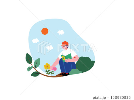 植物を観察する男性のイラスト 植物を観察する男性のイラスト 138980836