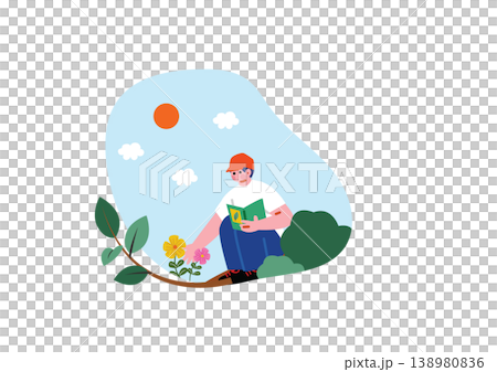 植物を観察する男性のイラスト 植物を観察する男性のイラスト 138980836