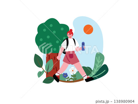 ハイキングする女性のイラスト 138980904