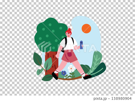ハイキングする女性のイラスト 138980904