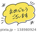 おめでとうございます　明るい手書き文字のメッセージ　黄色　吹き出しとキラキラ 138980924