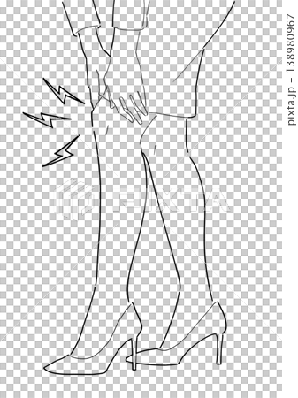 膝の痛み 女性 白黒イラスト 膝の痛み 女性 白黒イラスト 138980967