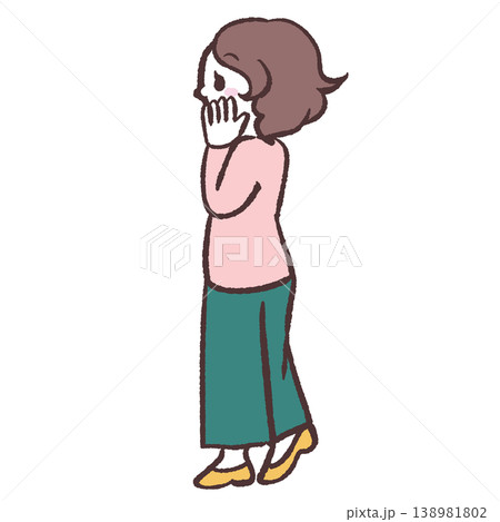 頬に手をあてる女性の斜め後ろ全身イラスト 頬に手をあてる女性の斜め後ろ全身イラスト 138981802
