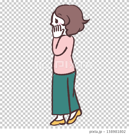 頬に手をあてる女性の斜め後ろ全身イラスト 頬に手をあてる女性の斜め後ろ全身イラスト 138981802
