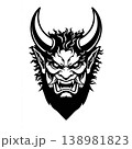 鬼白黒ロゴイラスト 和風タトゥーデザイン素材 138981823