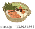 鮭と野菜を味噌で煮る北海道鍋料理のイラスト 138981865