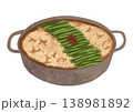 牛もつと野菜を醤油や味噌で煮る鍋料理のイラスト 138981892