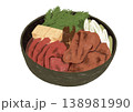 牛肉と野菜を甘辛い割下で煮る鍋料理のイラスト 138981990