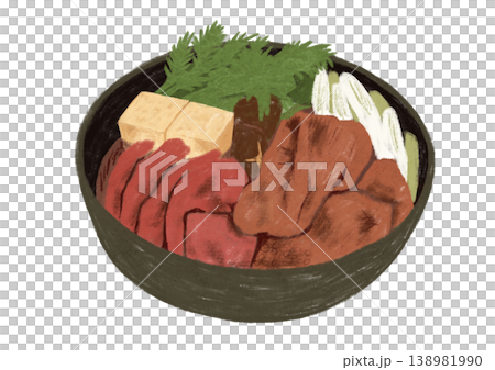 牛肉と野菜を甘辛い割下で煮る鍋料理のイラスト 138981990