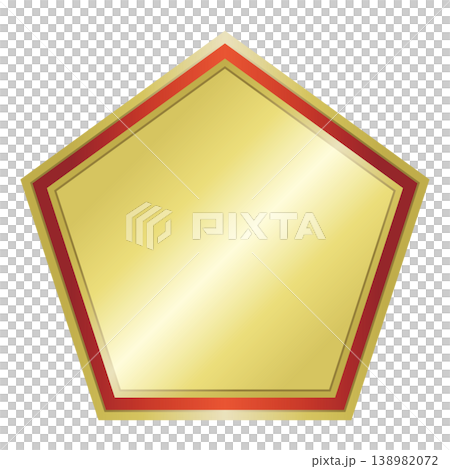 A gold medal (pentagonal) with a red line. A gold medal (pentagonal) with a red line. 138982072