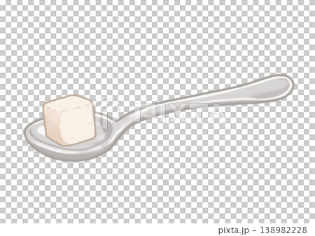 Illustration of a sugar cube and a spoon 138982228