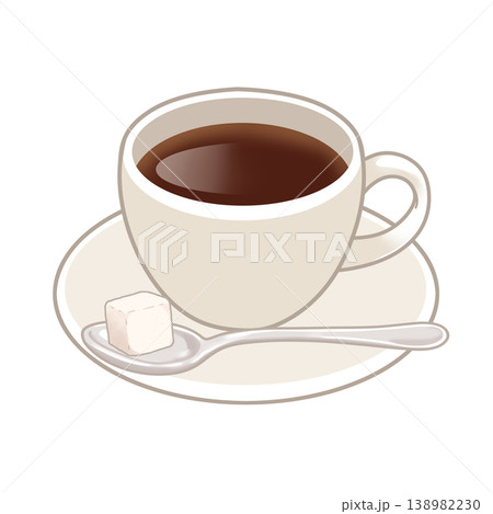 角砂糖とスプーンが添えられたコーヒーカップのイラスト素材 角砂糖とスプーンが添えられたコーヒーカップのイラスト素材 138982230