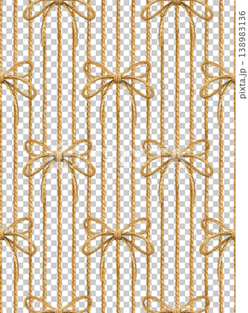 Seamless pattern of ropes and bows. Watercolor vertical striped composition with decorative knots. Ideal for textiles, packaging, wallpaper and nautical or rustic design projects 138983136