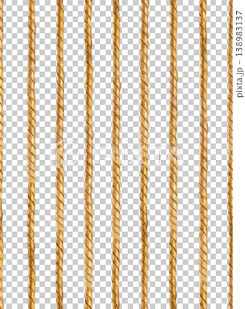 Seamless pattern of vertical twisted ropes in watercolor style. Ideal for textiles, wallpaper, packaging, and nautical or rustic design 138983137