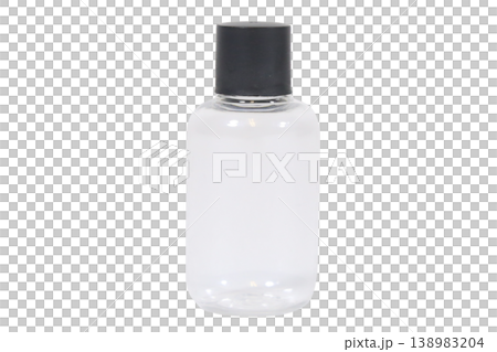 Empty plastic bottle with black cap on transparent background 138983204