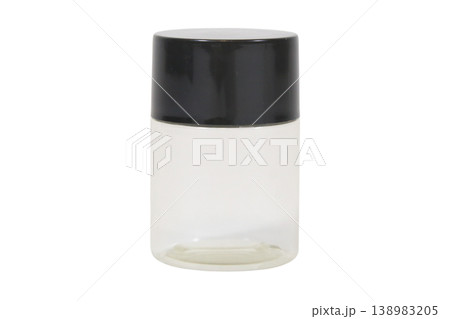 Small plastic bottle with black cap on transparent background 138983205