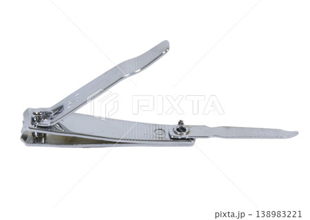 Classic silver stainless steel nail clipper on black background. Classic silver stainless steel nail clipper on black background. 138983221