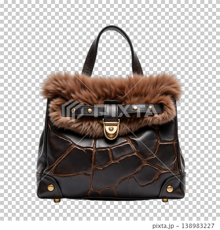 The image shows a striking women's bag made in a combination of dark brown leather and fluffy fur 138983227