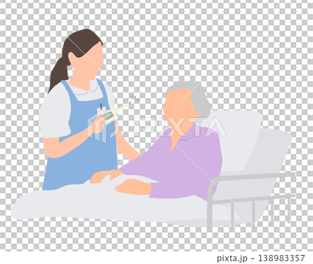 高齢女性の体温測定シーン/検温・看護・介護・入院生活・患者 高齢女性の体温測定シーン/検温・看護・介護・入院生活・患者 138983357