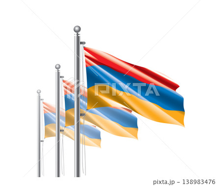 Brightly shining Armenian flags wave proudly on tall masts during official celebration events Brightly shining Armenian flags wave proudly on tall masts during official celebration events 138983476