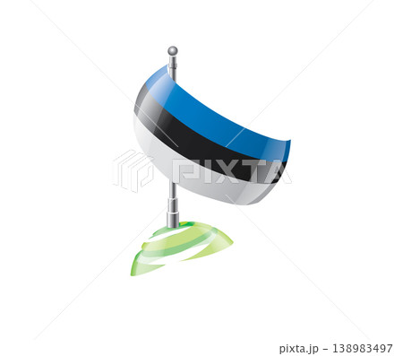 Highly detailed of waving Estonian flag with metallic pole and subtle shadow effects for print Highly detailed of waving Estonian flag with metallic pole and subtle shadow effects for print 138983497