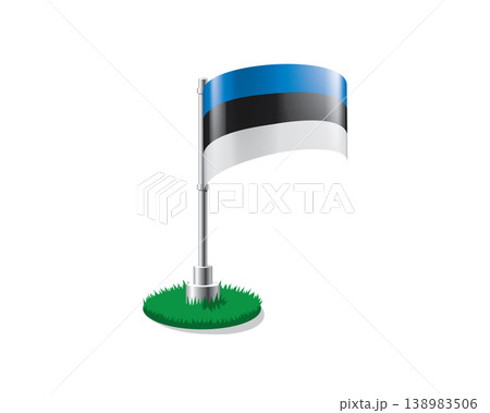 Estonian flag on a flagpole mounted on the grass Estonian flag on a flagpole mounted on the grass 138983506